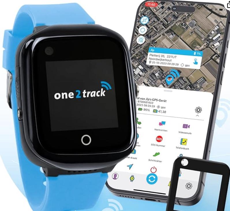 Horloge one2track te koop. GPS en videobellen met je kind., Gebruikt, Blauw, Ophalen of Verzenden, Afstand
