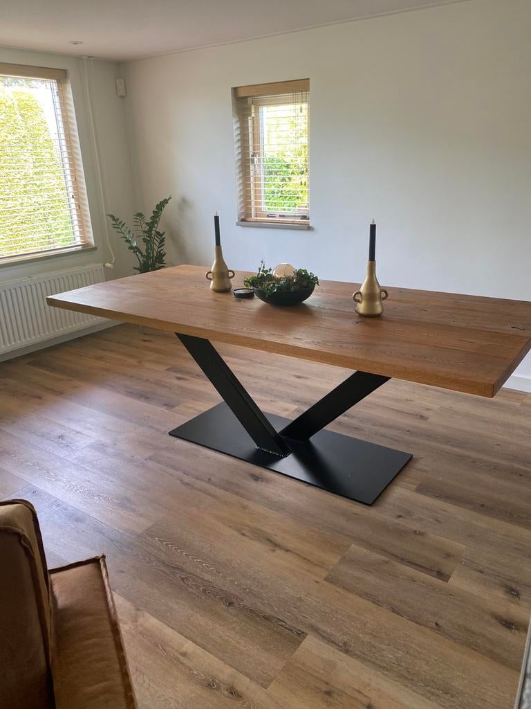 Massief houten eettafel 6 -8 persoons 100x220, Huis en Inrichting, 200 cm of meer, Zo goed als nieuw, Rechthoekig, 50 tot 100 cm