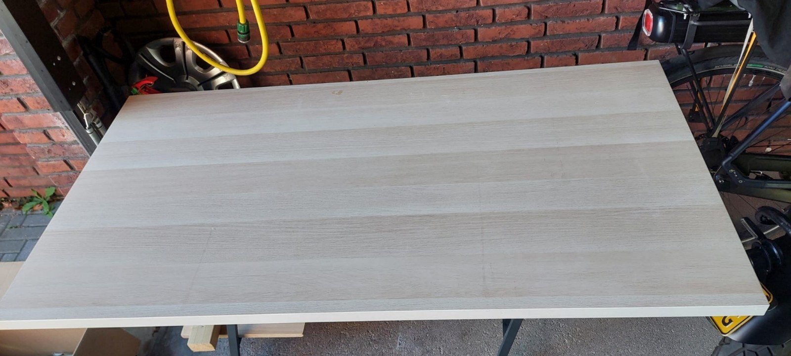 IKEA tafelblad Linnmon eikenpatroon met Lerberg schragen zw., Ophalen, Demontabel, Gebruikt, Metaal