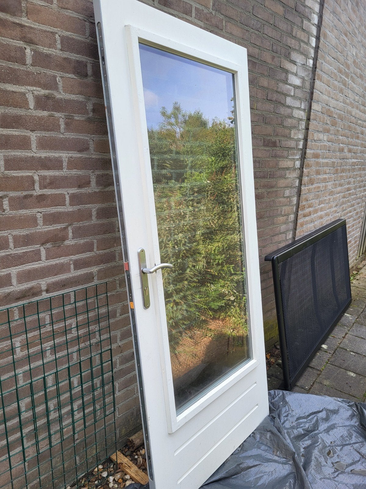 Witte Buitendeur met Glaspaneel en Handvat, Ophalen, Gebruikt, 80 tot 100 cm, Buitendeur