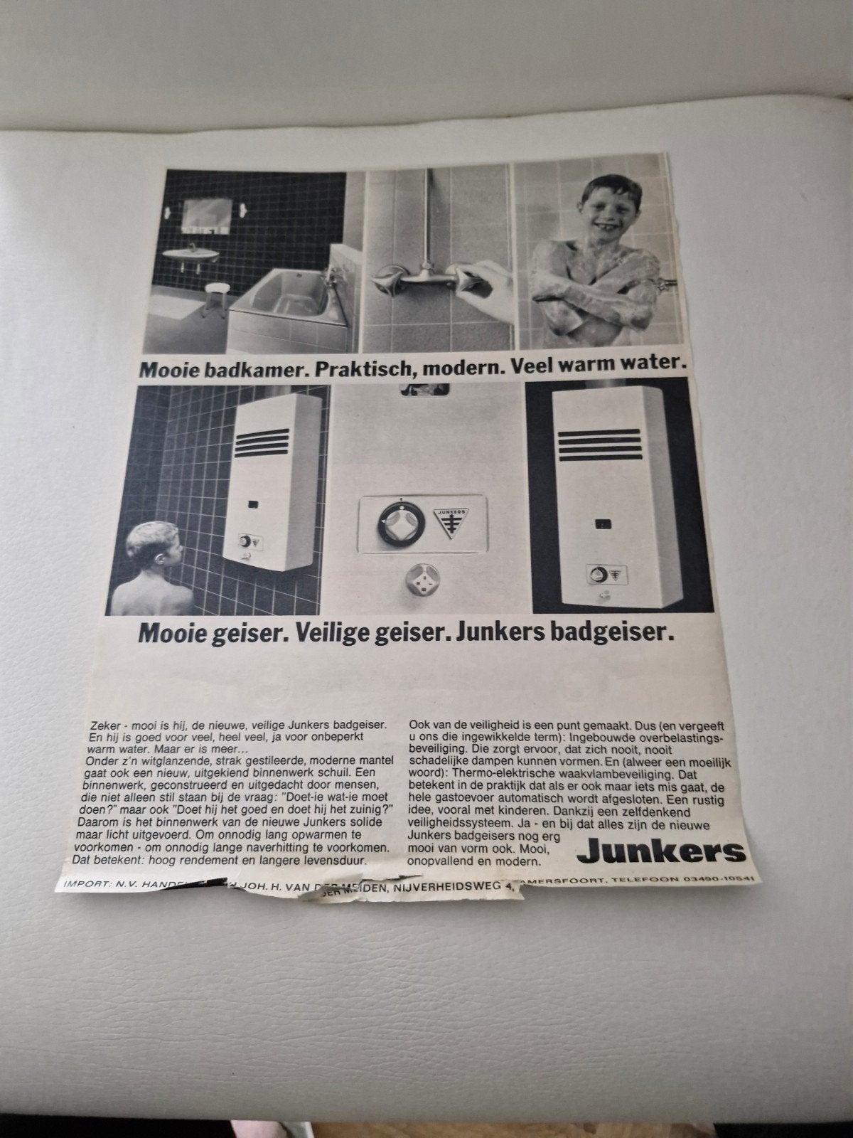 Vintage Junkers Badgeiser Advertentie (ca. 32x24 cm), Verzamelen, Ophalen of Verzenden, Knipsel(s)
