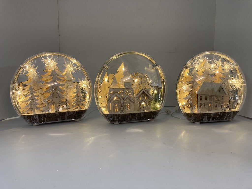 Nieuwe Kerststolp Ovaal met Houten Decoratie verlichting., Ophalen, Nieuw