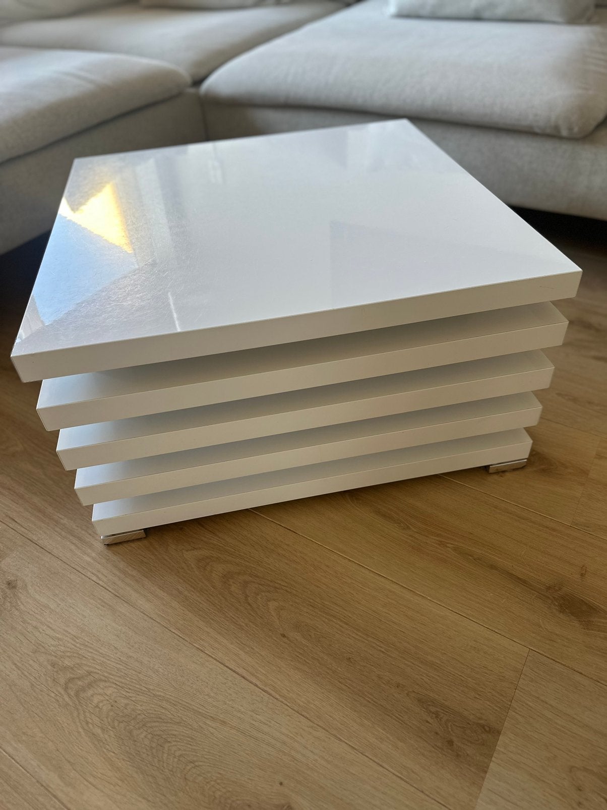 Salontafel - Wit - Hoogglans - 60x60 cm, Ophalen, 50 tot 100 cm, Vierkant, Zo goed als nieuw