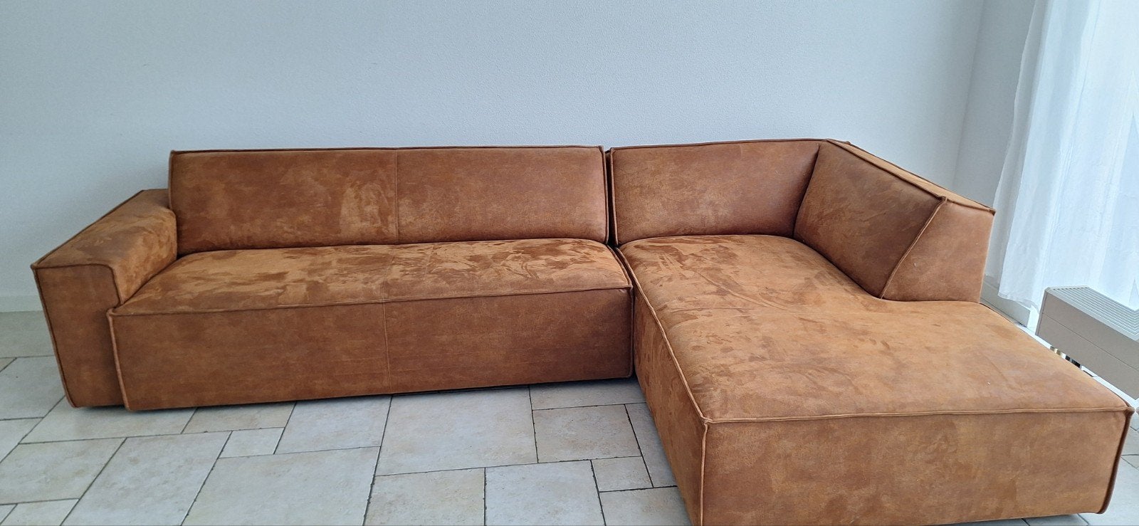 Pronto wonen Moderne Hoekbank met Chaise Longue - Cognac Kle, Ophalen, Zo goed als nieuw, Stof, Modern