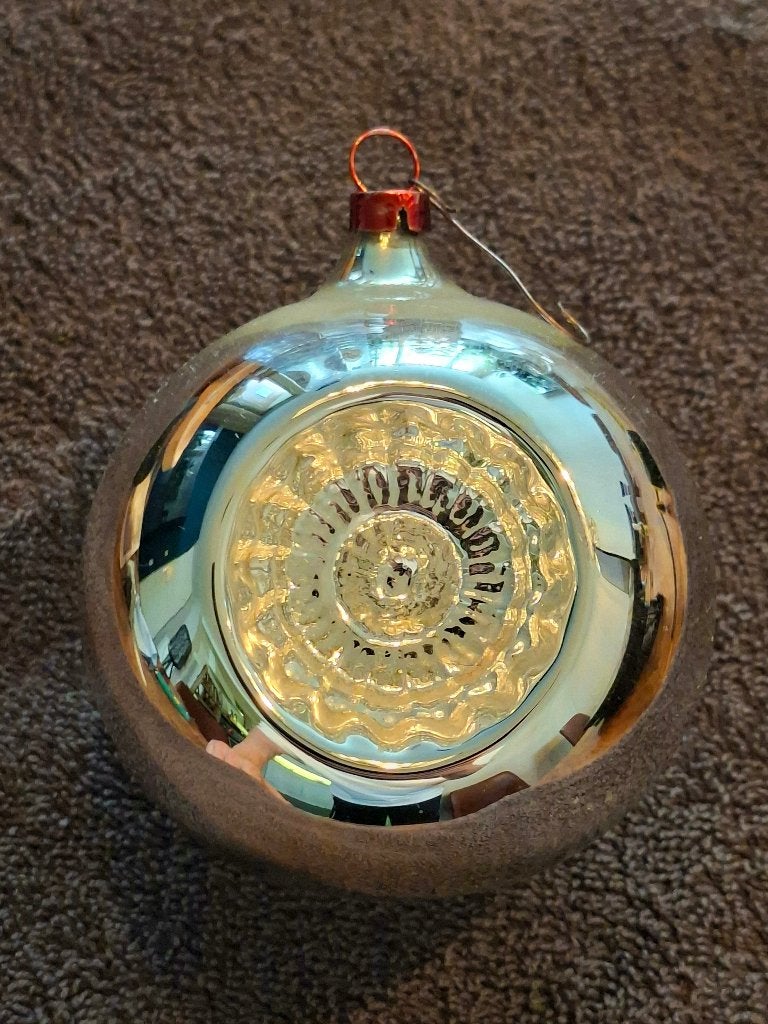 Vintage glazen reflector kerstbal GDR  – Rood kroontje, Ophalen of Verzenden, Gebruikt