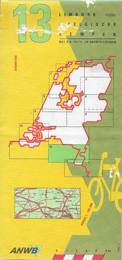 Z3 plattegrond belgische kempen en midden limburg 1986  -, Gelezen, 2000 tot heden, Ophalen of Verzenden, Landkaart