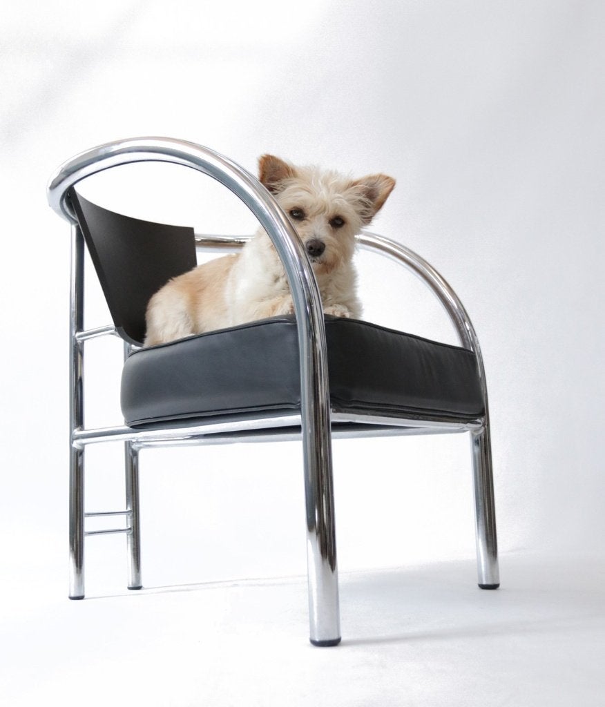 Italiaanse Jaren 80 Fauteuil Chroomstaal Zwart Leer, Ophalen, Gebruikt, Minder dan 75 cm, Jaren 80 design