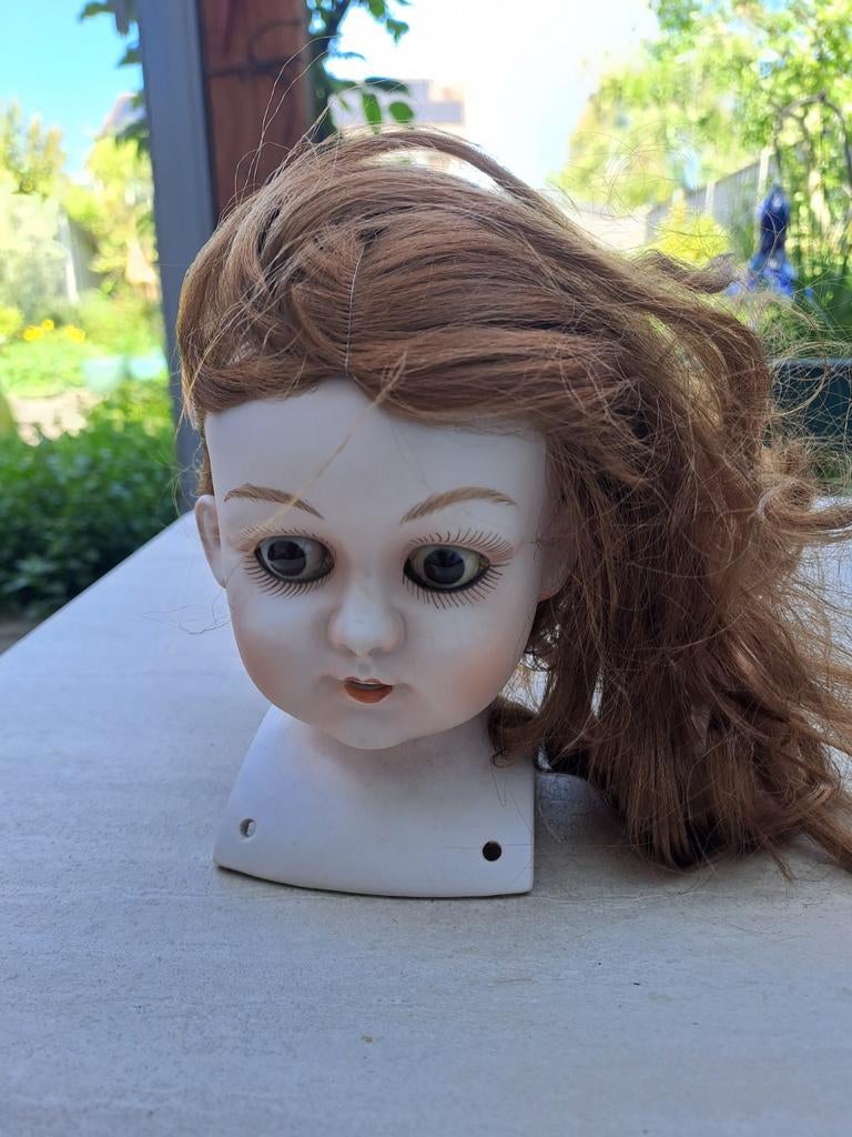 Brocante Porseleinen Poppenhoofd, Verzamelen, Poppen, Ophalen of Verzenden, Gebruikt, Pop