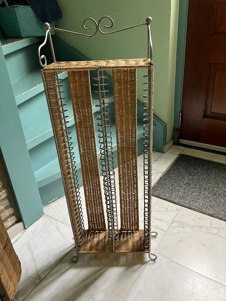 Vintage rotan / rieten CD-toren met metalen frame, Huis en Inrichting, Ophalen, Overige materialen, Gebruikt, 25 tot 75 discs