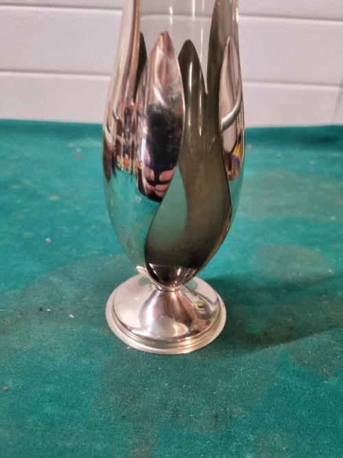 vaas met metalen houder rook glas jaren 50, Ophalen of Verzenden