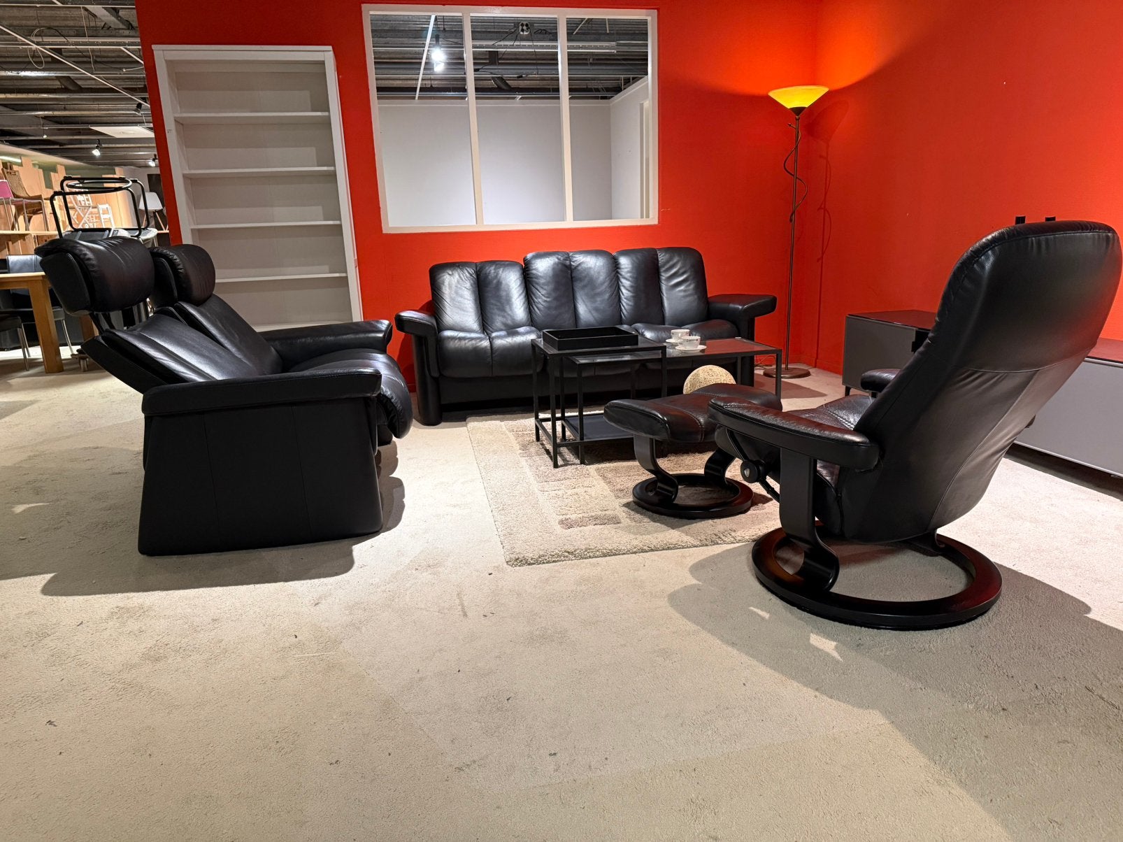 Stressless relax 3zits-2zits-fauteuil-hocker, ., Leer, Ophalen of Verzenden, Zo goed als nieuw