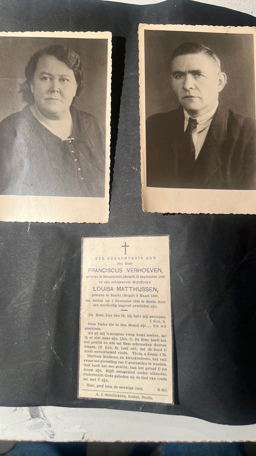 Breda 1944 echtpaar  omgekomen na de berijding van Breda, Ophalen of Verzenden, Overige soorten, Nederland, Overige typen