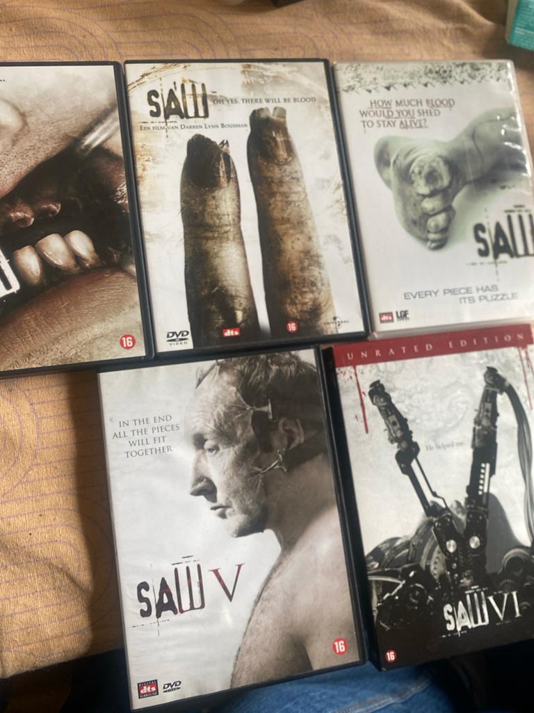 Saw DVD Collectie - Deel I, II, III, V, VI, Cd's en Dvd's, Dvd's | Horror, Gebruikt, Vanaf 16 jaar, Boxset, Ophalen of Verzenden