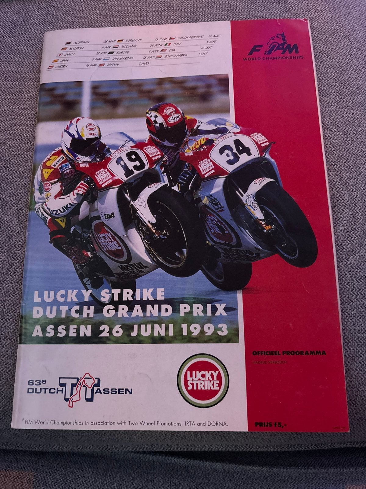 programma Dutch GP Assen 1993  gesigneerd Schwantz, Ophalen
