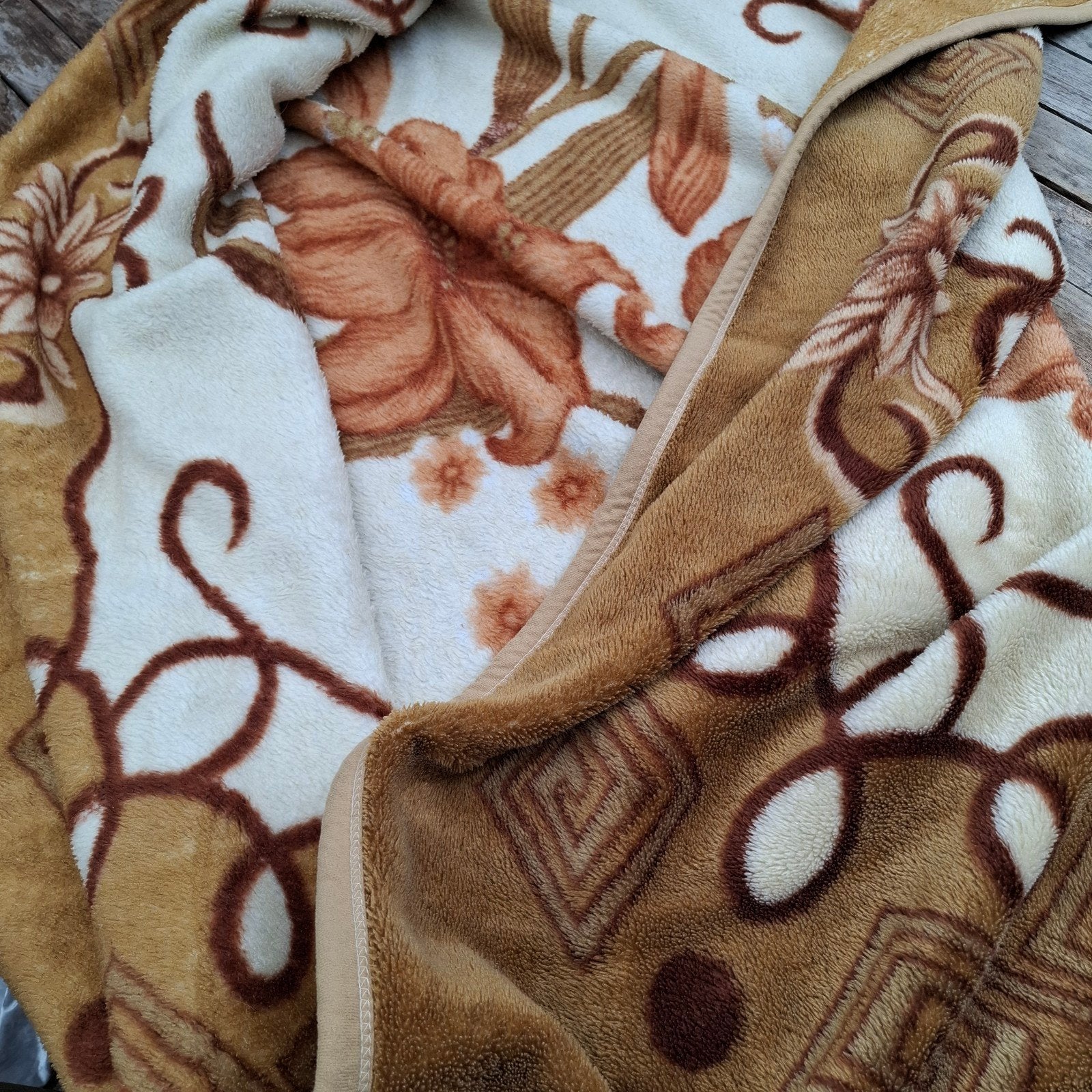 Vintage gebloemde dralon deken woonplaid woondeken 196x160cm, Gebruikt, Meerkleurig, Overige materialen, Tweepersoons