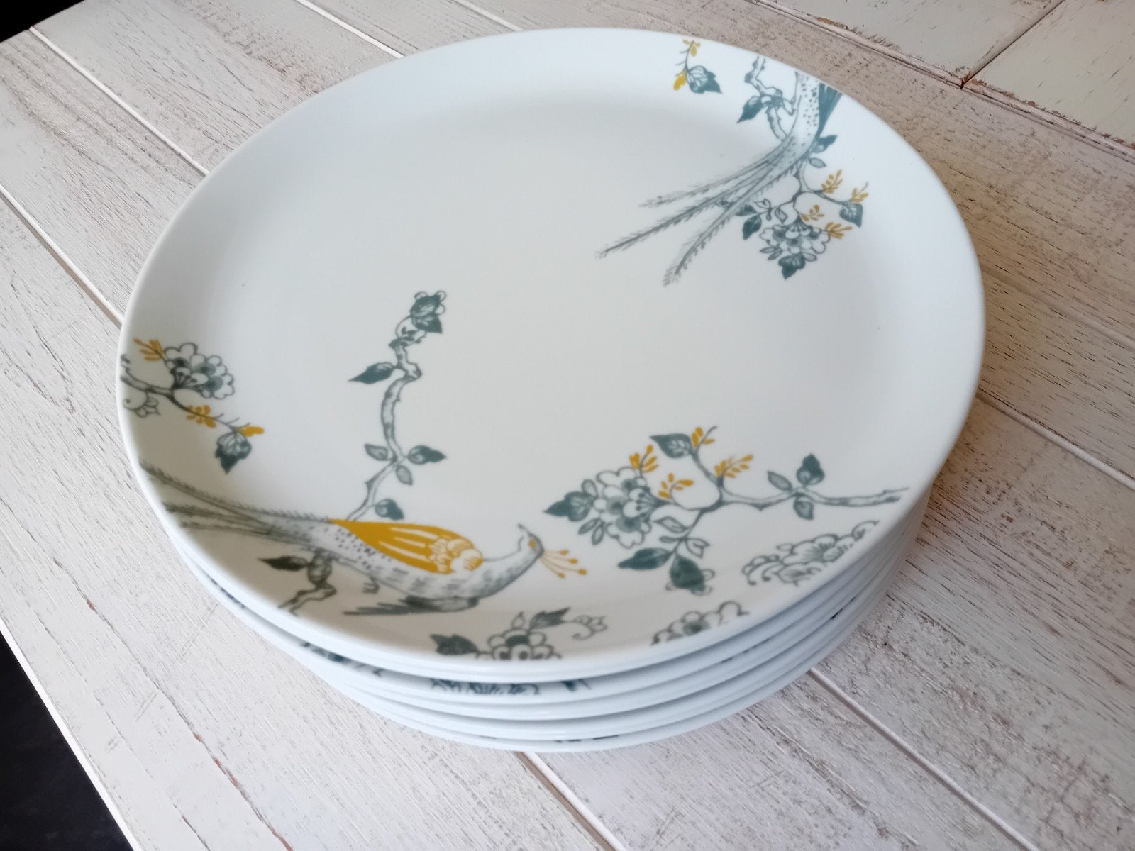 8 Vivo Villeroy & Boch Peacock goudgrijs-witte ontbijtborden, Ophalen of Verzenden, Zo goed als nieuw, Bord(en), Overige stijlen