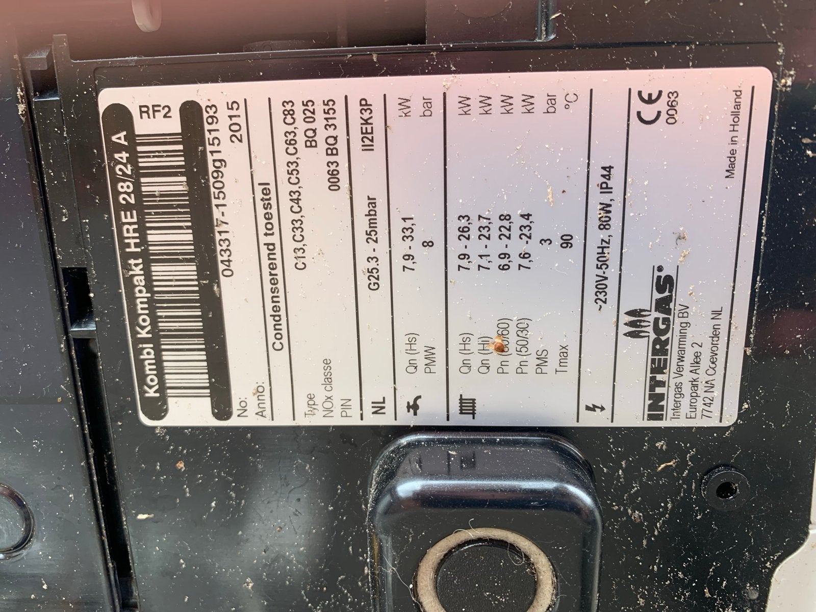 Intergas Kompakt HRE 28/24 A CV-ketel (2015), Ophalen, Gebruikt, Hoog rendement (Hr), Cv-ketel of Combi-ketel