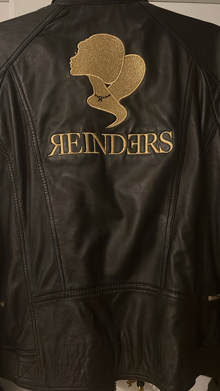 Reinders leren jas met gouden details, Ophalen, Zo goed als nieuw, Maat 38/40 (M), Zwart