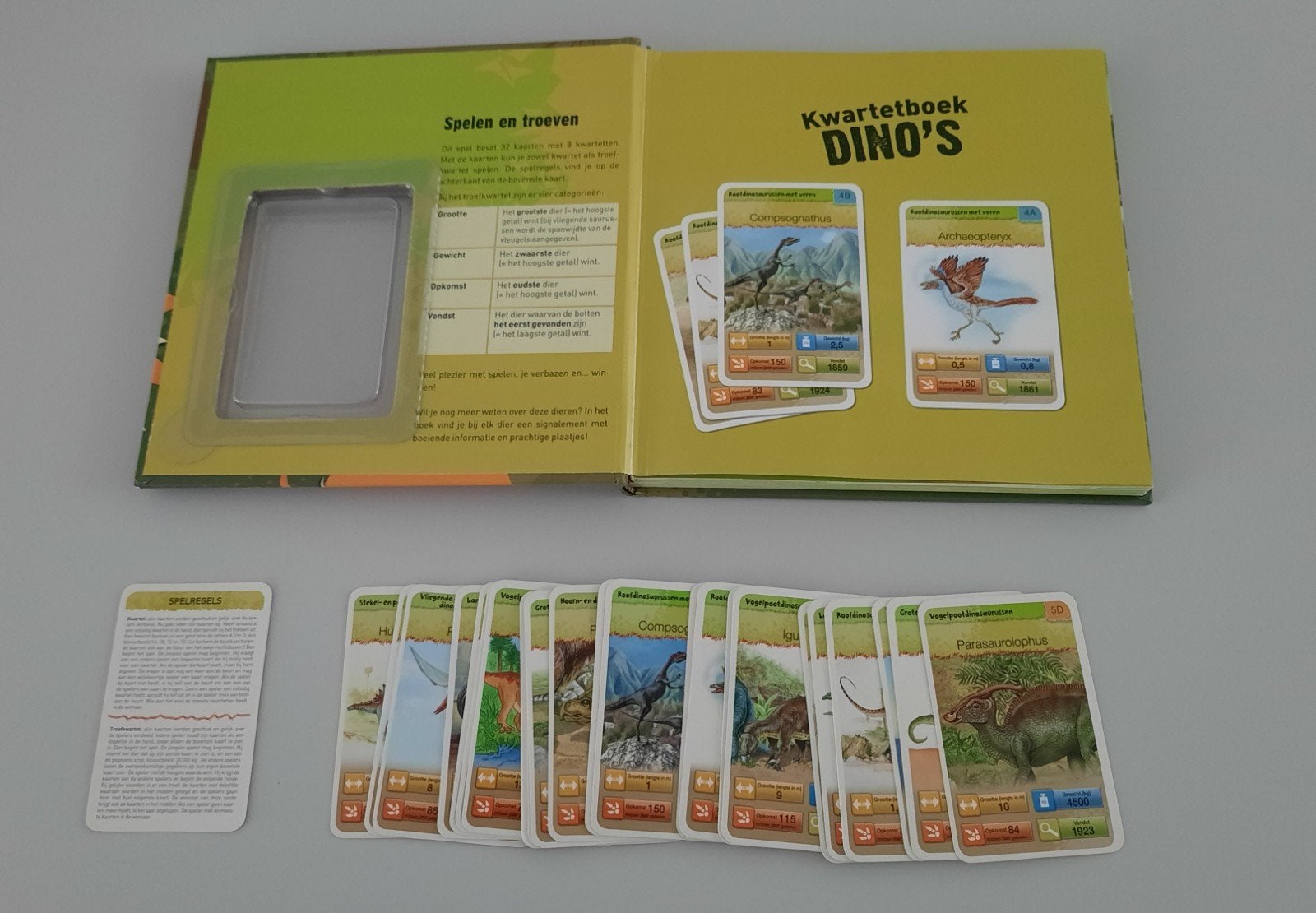 Kwartetboek Dino's: Boek & Kwartetspel voor Jong & Oud, Vijf spelers of meer, Ophalen of Verzenden, Zo goed als nieuw