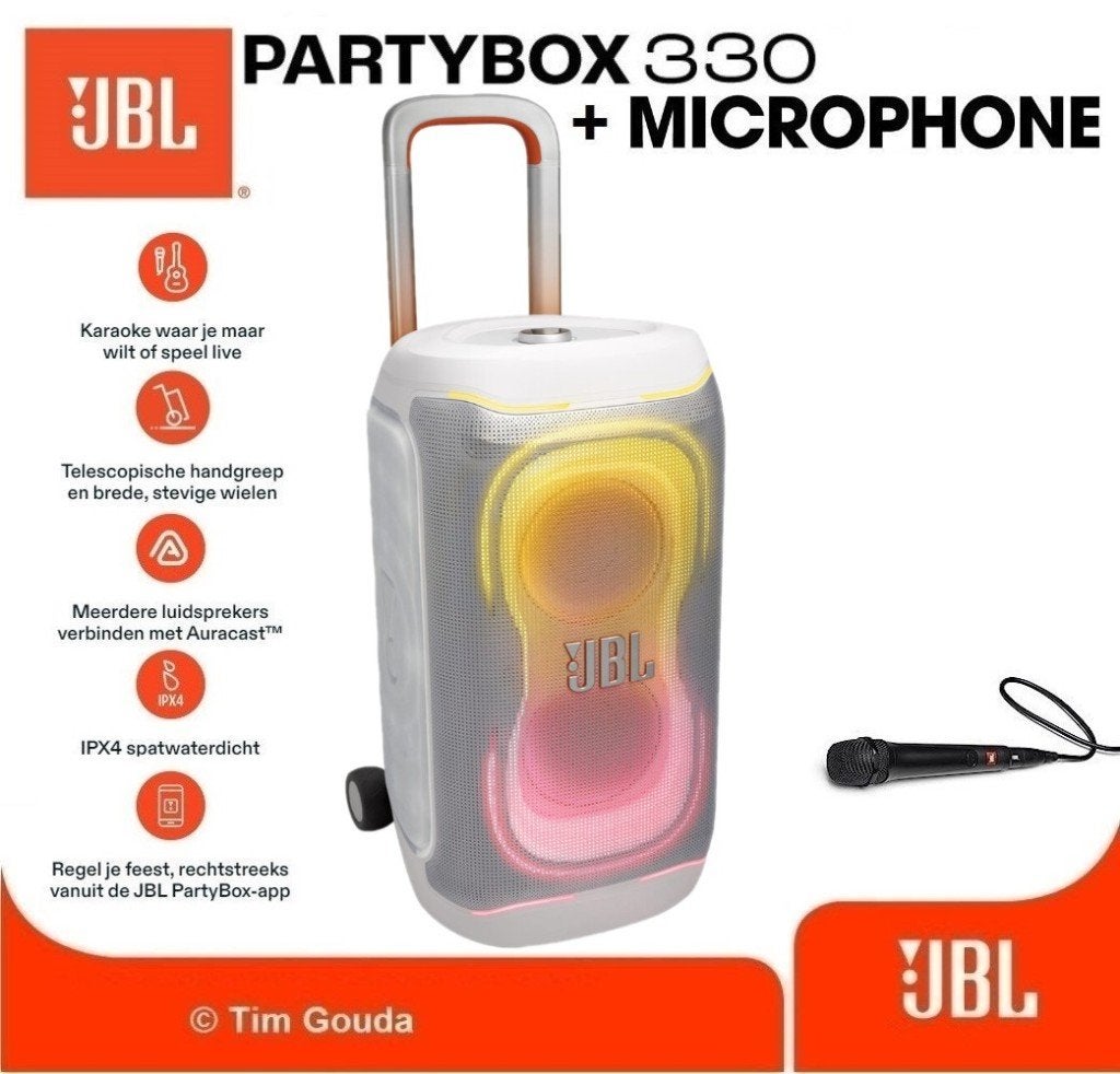 ✅ JBL Partybox 330 Wit + Microfoon - NIEUW, 150 watt of meer, JBL, Party speaker, Nieuw