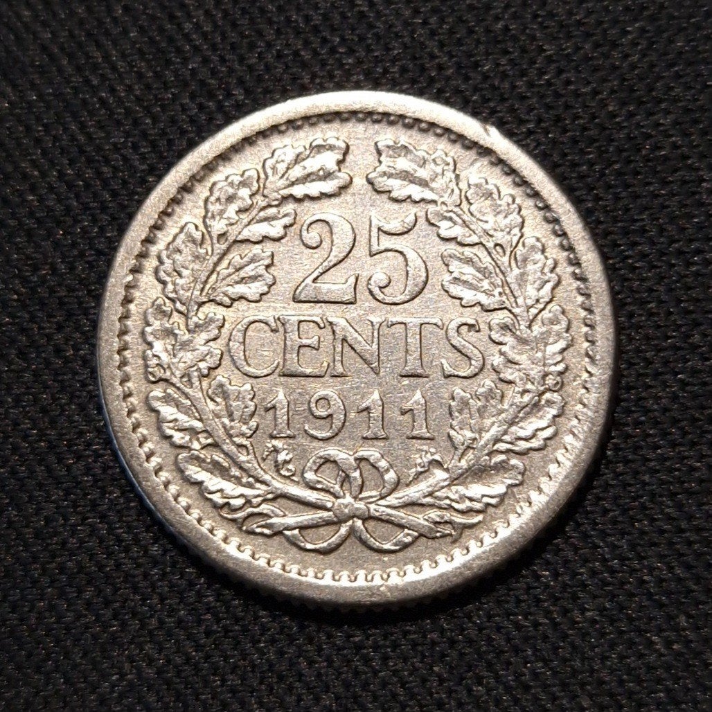 25 cent 1911, Postzegels en Munten, Munten | Nederland, Verzenden, Zilver, 25 cent, Koningin Wilhelmina
