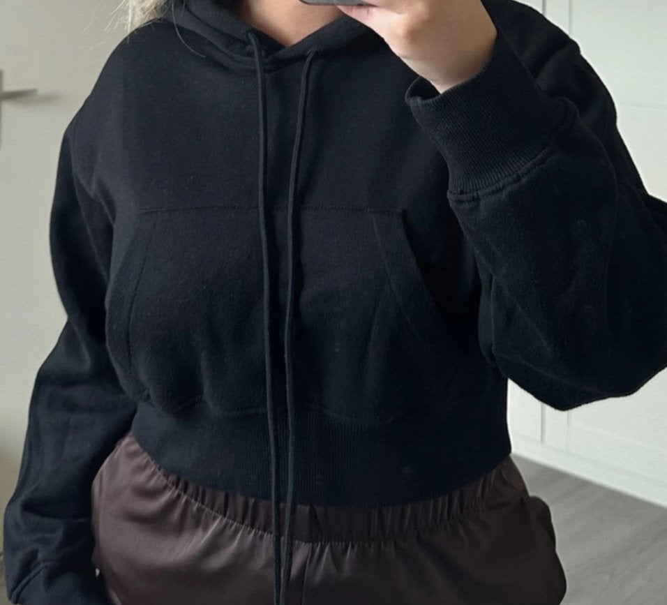 Zara zwarte cropped hoodie met capuchon en stretch, Kleding | Dames, Truien en Vesten, Ophalen of Verzenden, Zo goed als nieuw