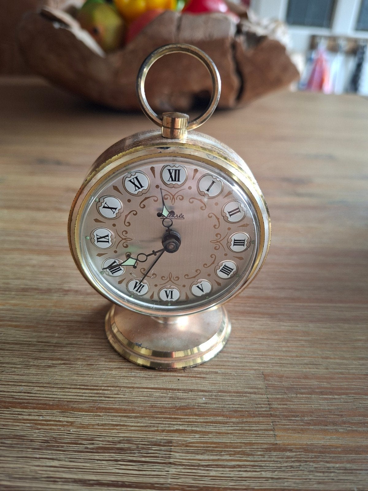 Vintage tafelklokje/wekker van messing - werkend, Ophalen of Verzenden
