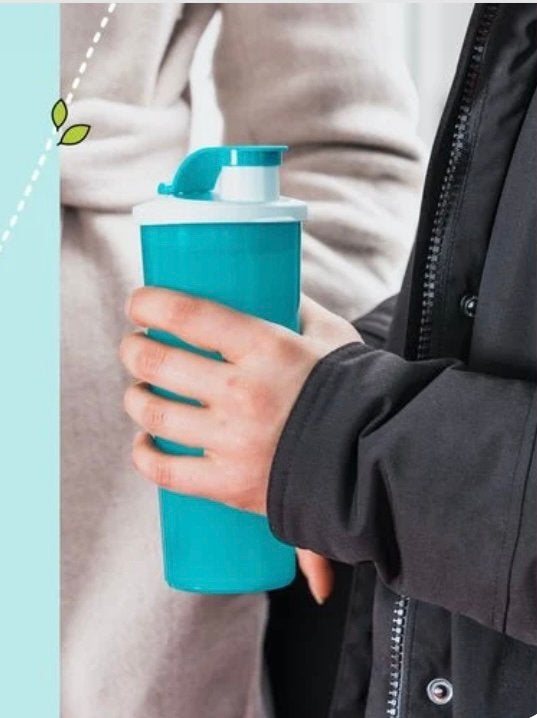 NIEUW: turquoise Tupperware Eco Beker 470 ml clipsluiting!, 470 ml, Blauw, Beker of Kan, Lekvrij
