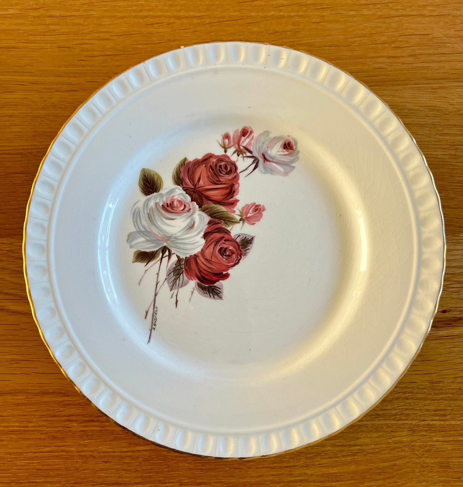 Porselein borden en schalen rozenmotief, Ophalen, Overige merken, Vintage, Zo goed als nieuw