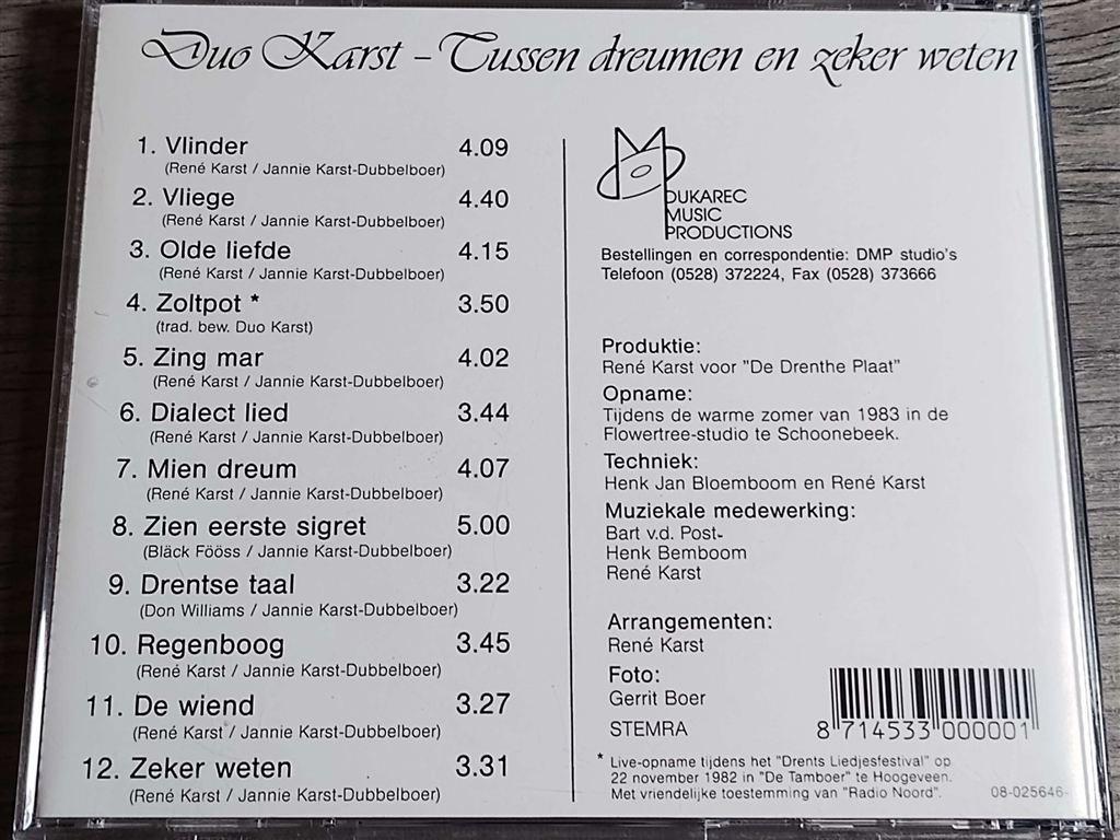 Duo Karst ‎– Tussen Dreumen En Zeker Weten, Ophalen of Verzenden, Zo goed als nieuw, Levenslied of Smartlap