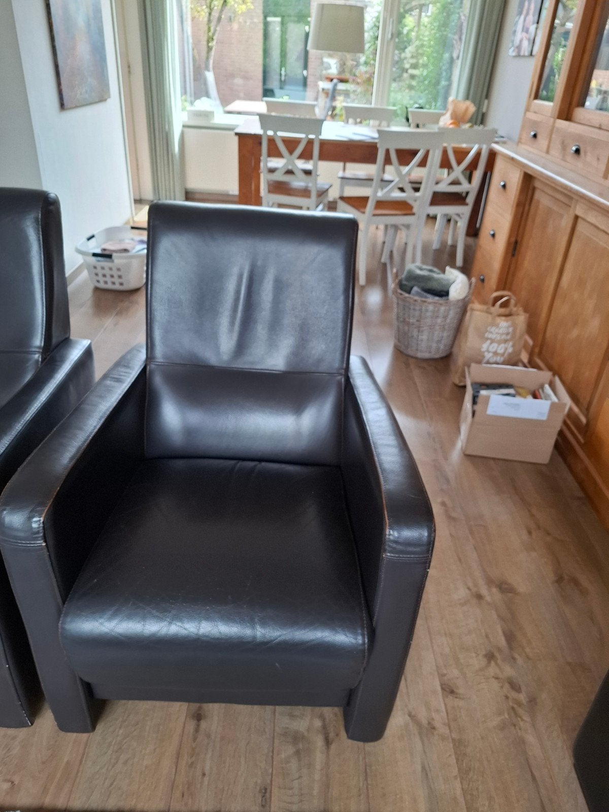 Donkerbruine leren fauteuil. Gratis!, Ophalen, Gebruikt, Minder dan 75 cm, Leer