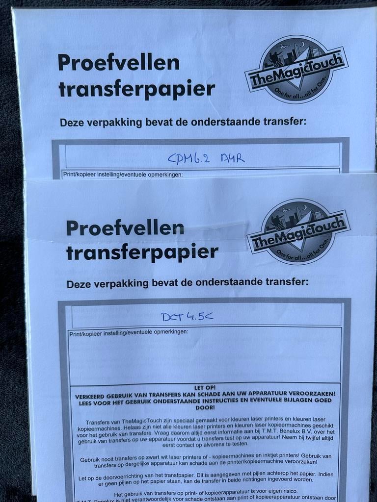 Proefvellen transferpapier TheMagicTouch, Gebruikt, Overige thema's, Ophalen of Verzenden, Papier of Karton