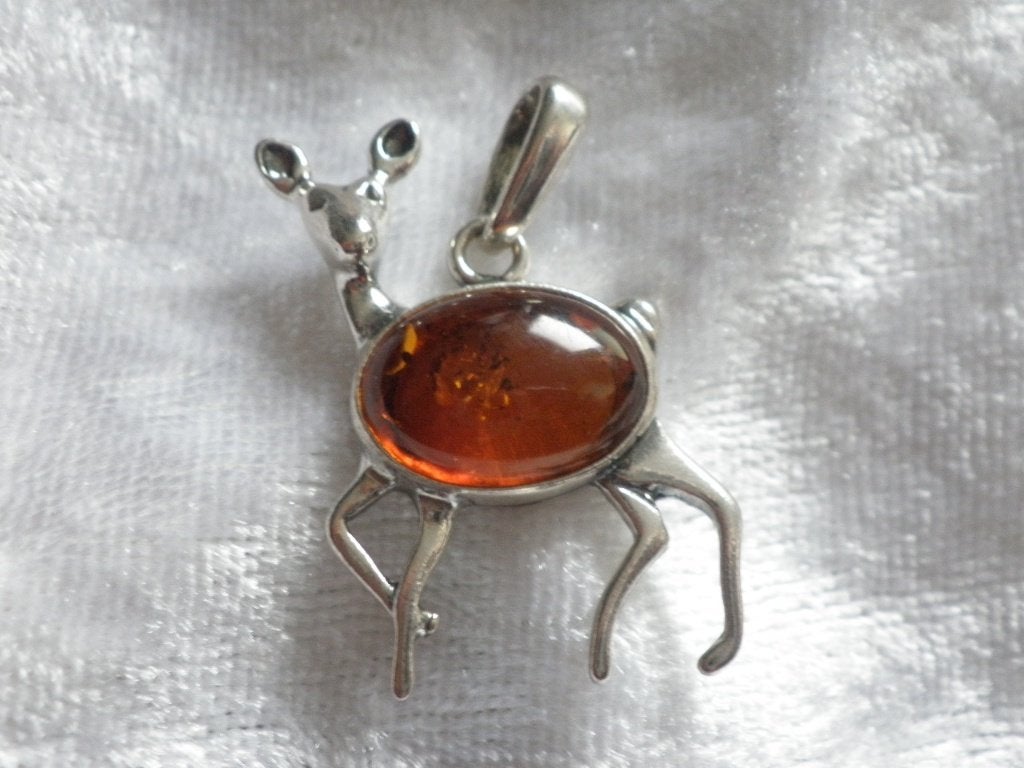 Mooie Zilveren Hanger met Barnsteen - Hertje, Verzenden, Zilver, Hanger, Met edelsteen