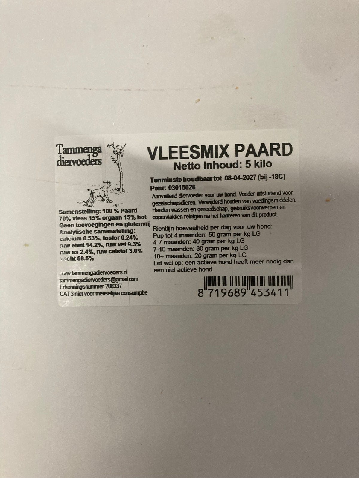 Vers vlees hond (Tammenga paard en konijn), Ophalen, Hond