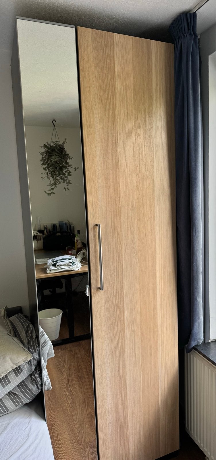 Zwart en eiken PAX kledingkast FOR-SAND + ÅHEIM spiegeldeur, Ophalen, Gebruikt, 200 cm of meer, 50 tot 100 cm