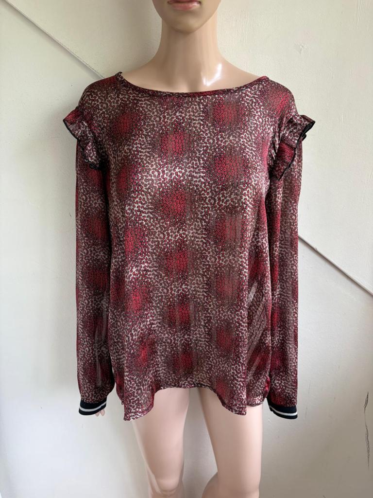 Geisha blouse top maat L rood zilverdraad roezels, Ophalen of Verzenden, Zo goed als nieuw, Maat 38/40 (M), Rood