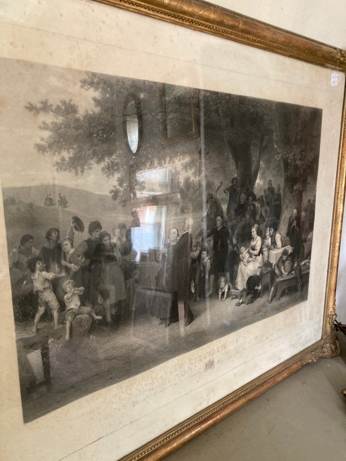 Grote antieke franse gravure in bladgouden lijst, Antiek en Kunst, Antiek | Spiegels, Ophalen, Rechthoekig
