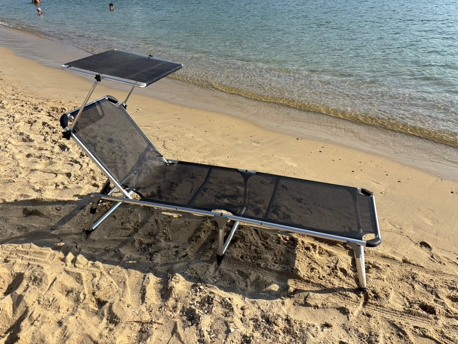 Verstelbaar strandbed met zonnescherm -, Ophalen, Gebruikt, Aluminium, Verstelbaar