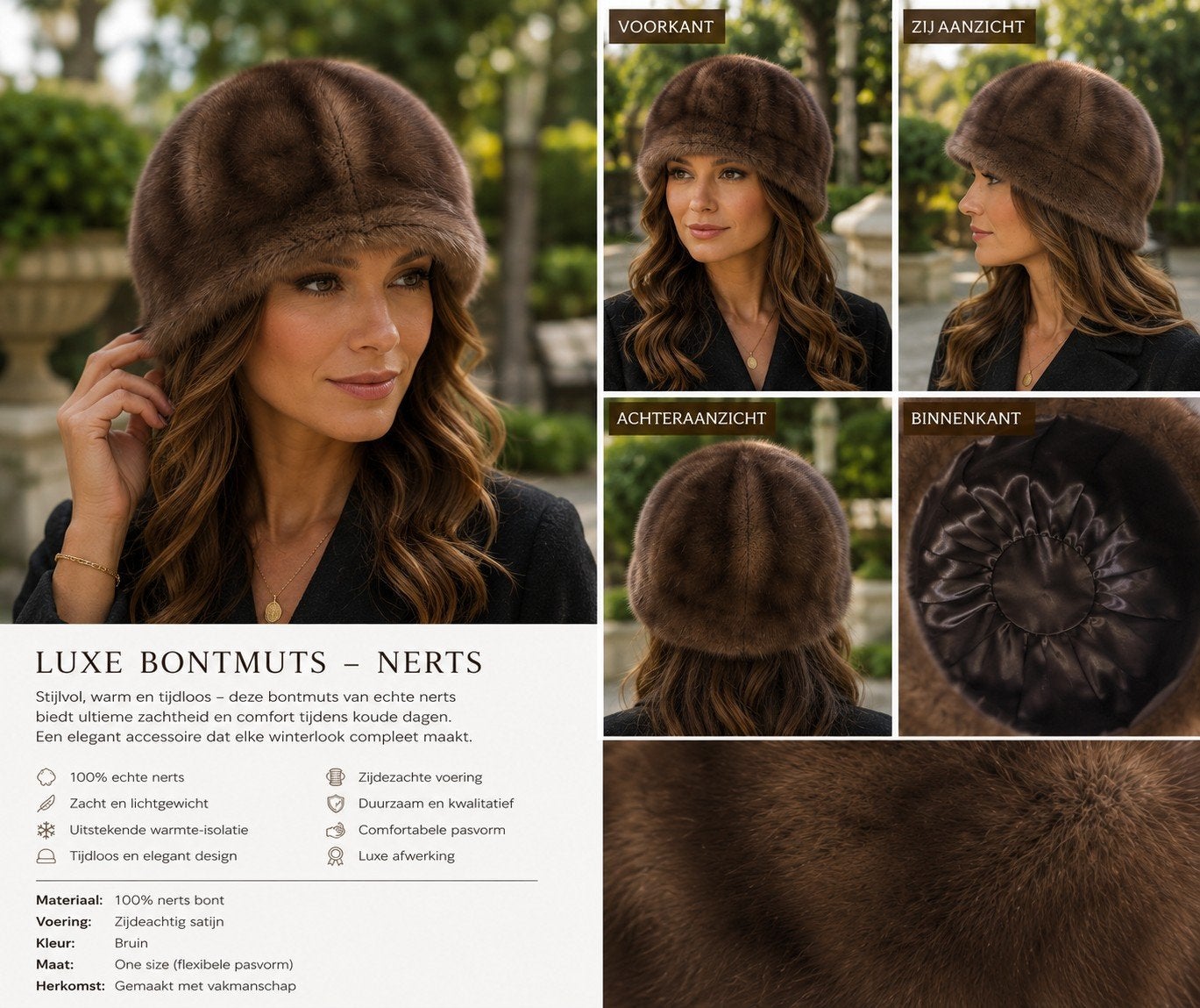 Luxe Nerts Bontmuts - Stijlvol en Warm, Kleding | Dames, Ophalen of Verzenden