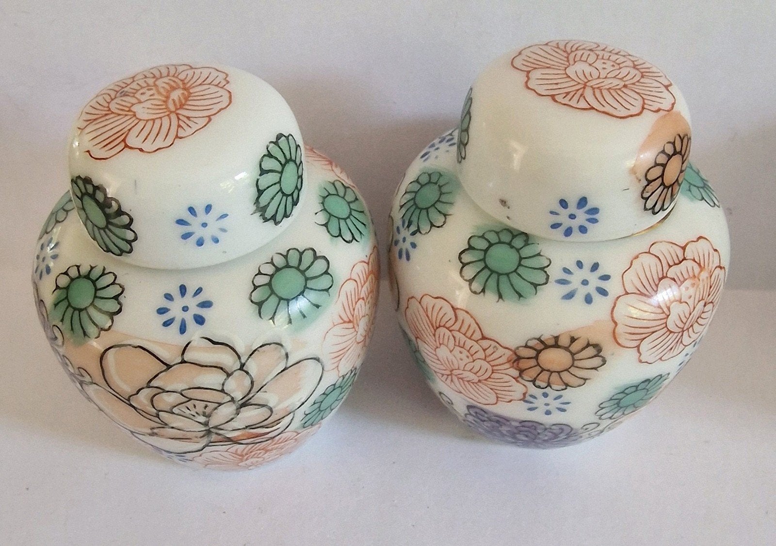 Set van 2 vintage Chinese gemberpotjes met bloemmotief, Ophalen of Verzenden
