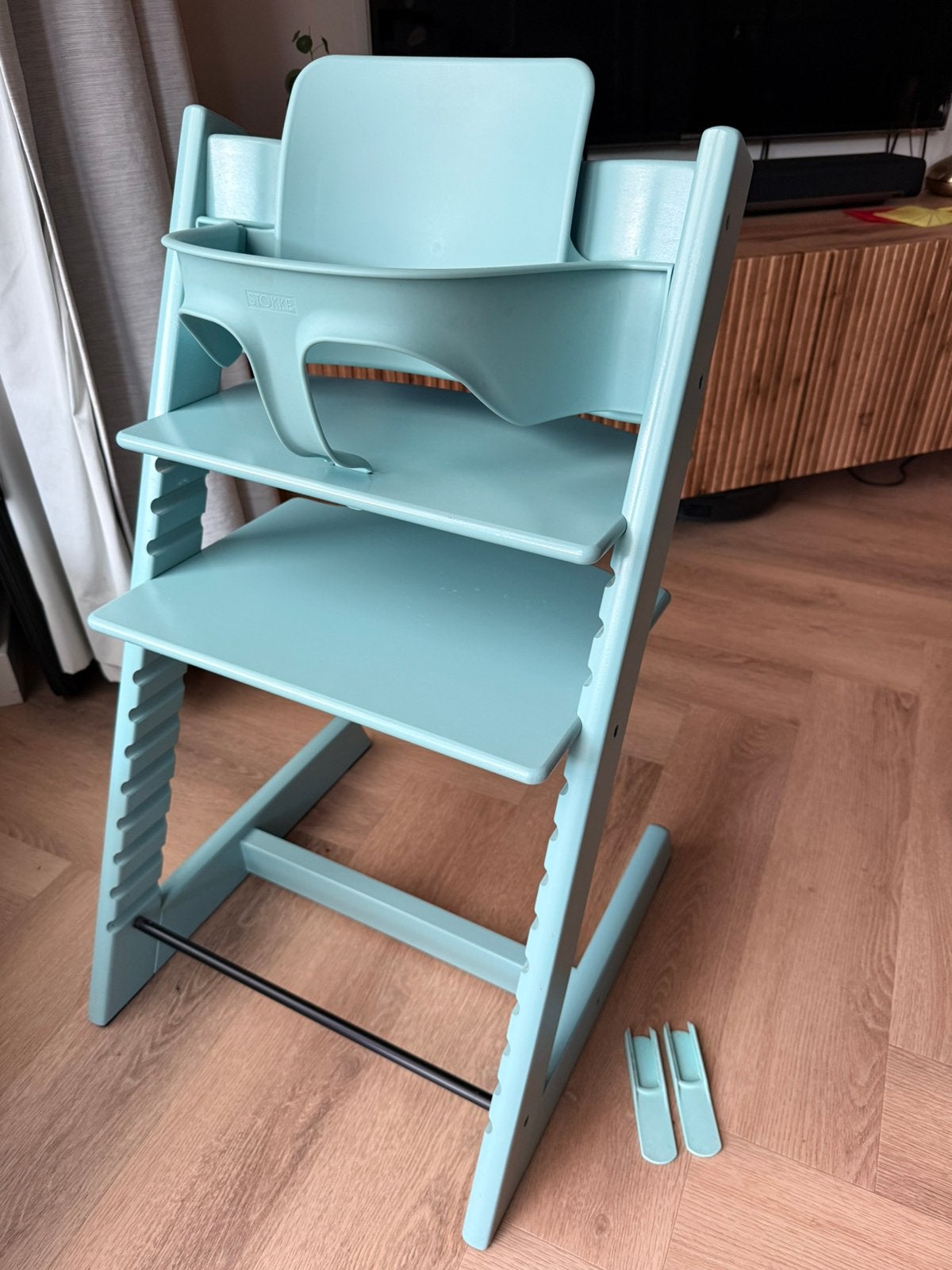 Stokke Tripp Trapp Aqua blue met babyset & gliders blauw, Ophalen, Meegroeistoel