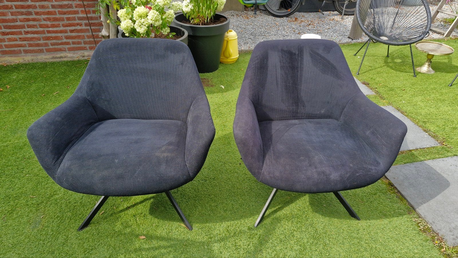 2x Bronx71 fauteuils, zwart, ribstof, draaibaar, Gebruikt, Twee, Zwart, Ophalen of Verzenden