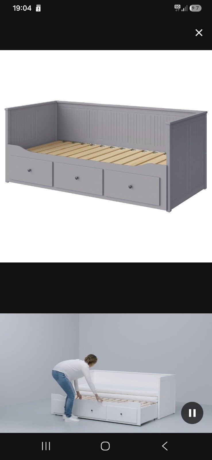 IKEA Hemnes bed met 3 lades - Grijs, Ophalen, Modern, Scandinavisch, Tweepersoons, 80 cm