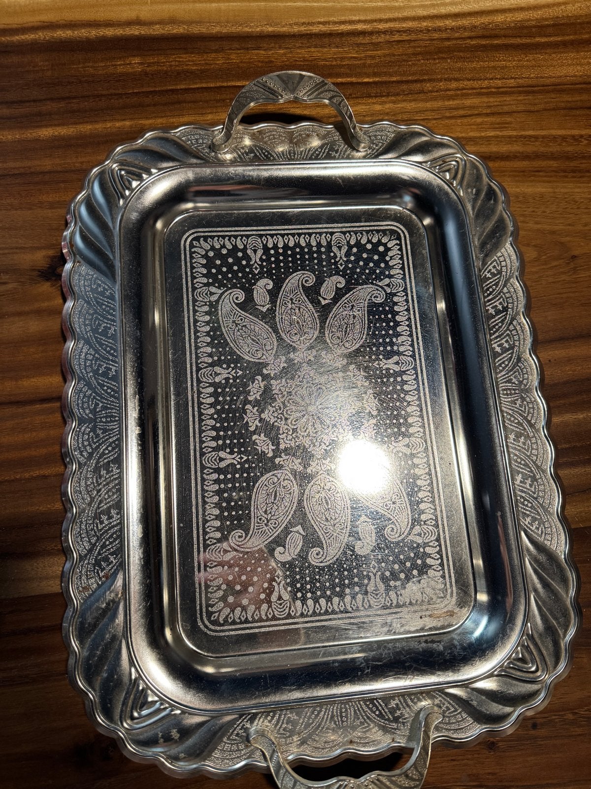 Zilverkleurig Dienblad met Oosterse Patronen en Handvatten, Huis en Inrichting, Ophalen of Verzenden, N, Dienblad, J