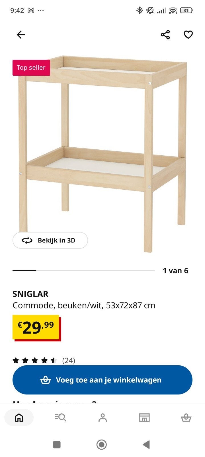IKEA SNIGLAR Commode, beuken/wit, Ophalen, Gebruikt, 50 tot 70 cm, 75 tot 100 cm