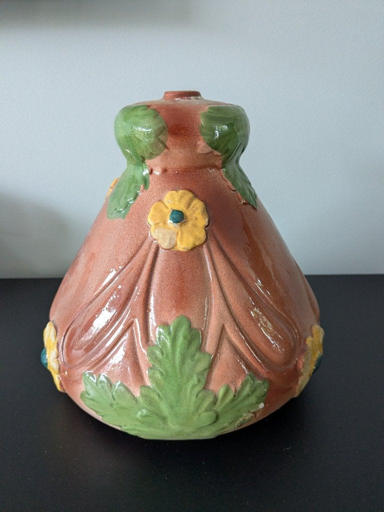 Jugendstil stijl lampenkap hanglamp keramiek vintage, Hanglamp, Gebruikt, Bruin, Ophalen of Verzenden