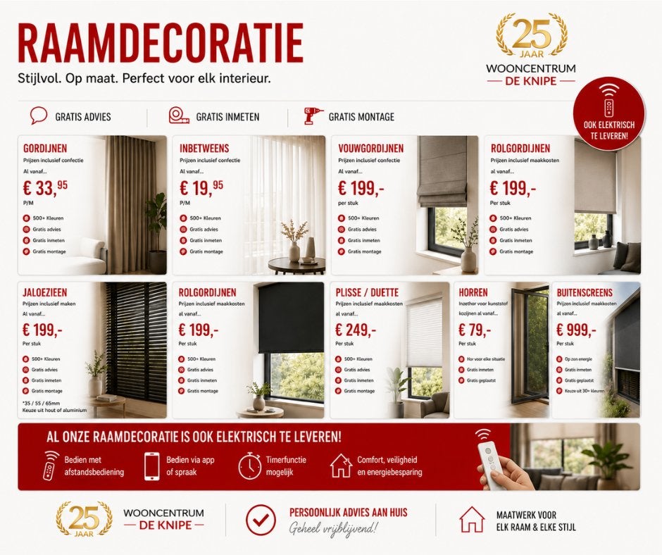 Raamdecoratie !SPECIALIST!  GRATIS inmeten GRATIS montage, Huis en Inrichting, Jaloezie, Overige merken, Verduisterend, Nieuw