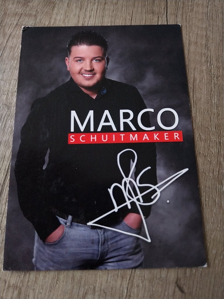 Fotokaart met gedrukte handtekening Marco Schuitmaker, Ophalen of Verzenden, Foto of Kaart, Gesigneerd