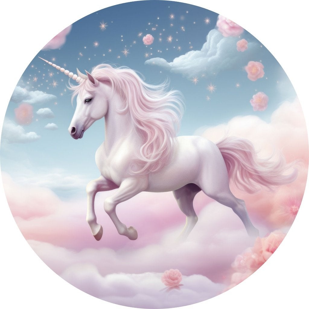Eenhoorn muurcirkel Unicorn - zelfklevend textiel, Muurdeco, Verzenden, Nieuw