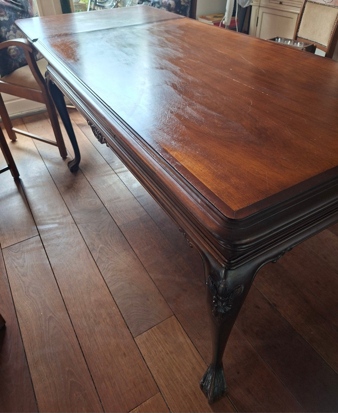 Antieke uitschuifbare eettafel met klauwpoten, Ophalen, Gebruikt, Klassiek, 200 cm of meer
